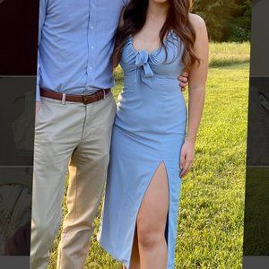 Abercrombie and Fitch Blue Cinched Neck Tie Midi Dress size XS